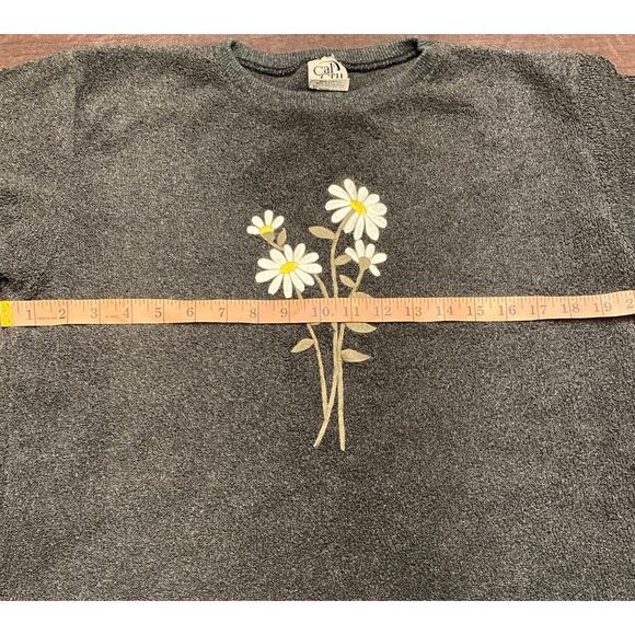 Vintage Y2K Cal Cru Terry Knit Embroidered White Daisies Crew Neck Made USA L/XL - Picture 5 of 7